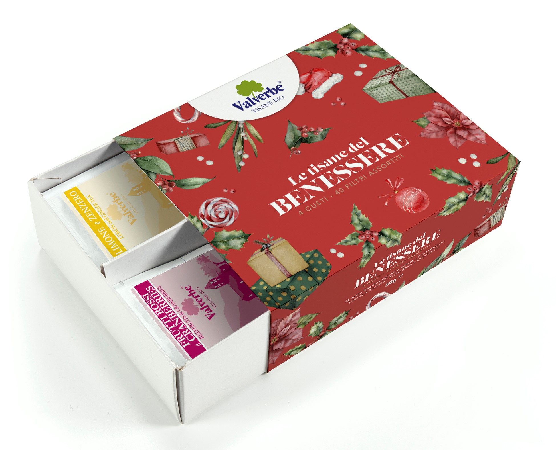 Tisane del Benessere Natale Valverbe- Confezione Multigusto-60g-40  filtri-RED EDITION