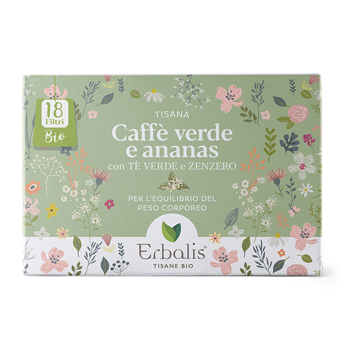 Tisana CAFFE' VERDE, ANANAS, TÈ VERDE E ZENZERO-Erbalis-27g-18Filtri