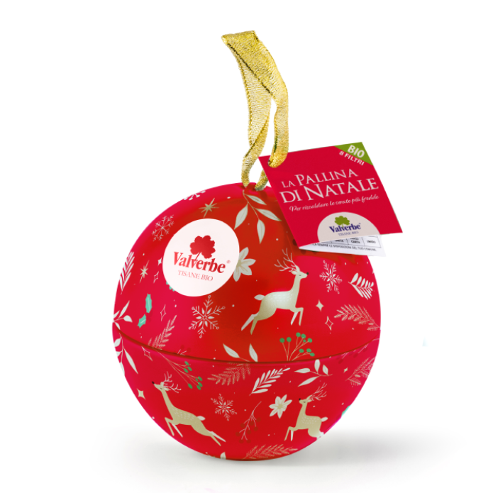 Pallina rossa di Natale con tisane Valverbe