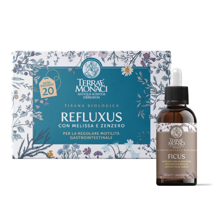 KIT REFLUXUS - tisana 30g-20 Filtri + MACERATO IDROGLICEROALCOLICO BIOLOGICO FICUS-50ml-Alcool 30% Vol